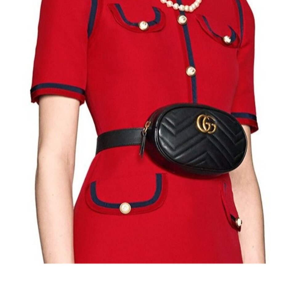 NEW GUCCI GG Marmont Matelasse Chevron Heart Black Leather Belt Bag Sz 85 cm - Picture 7 of 16